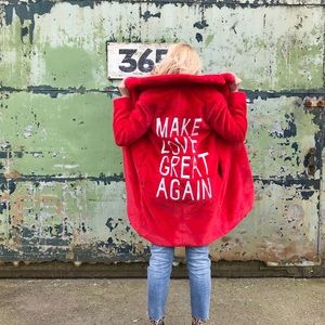 Hand painted faux fur jacket from Aritzia